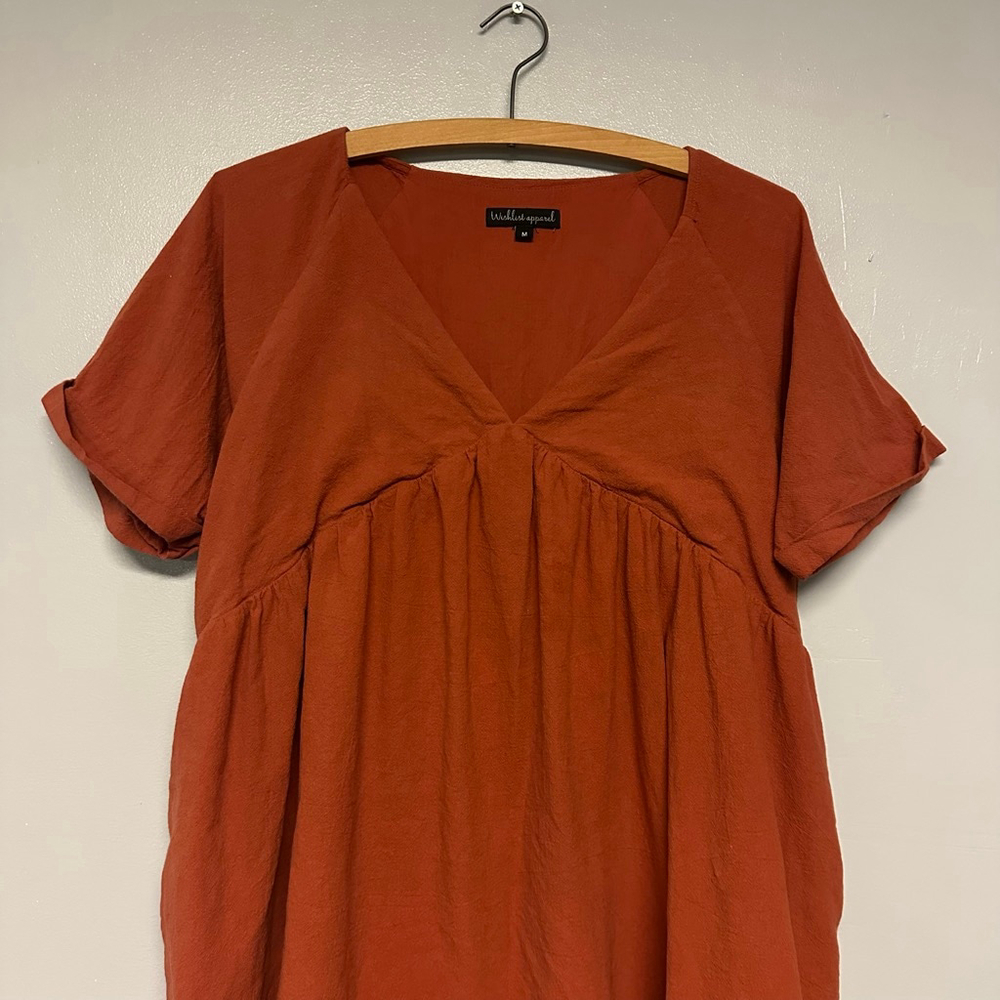 Women's Wishlist Apparel Orange Mini Dress size medium pockets v-neck boho - Picture 5 of 10